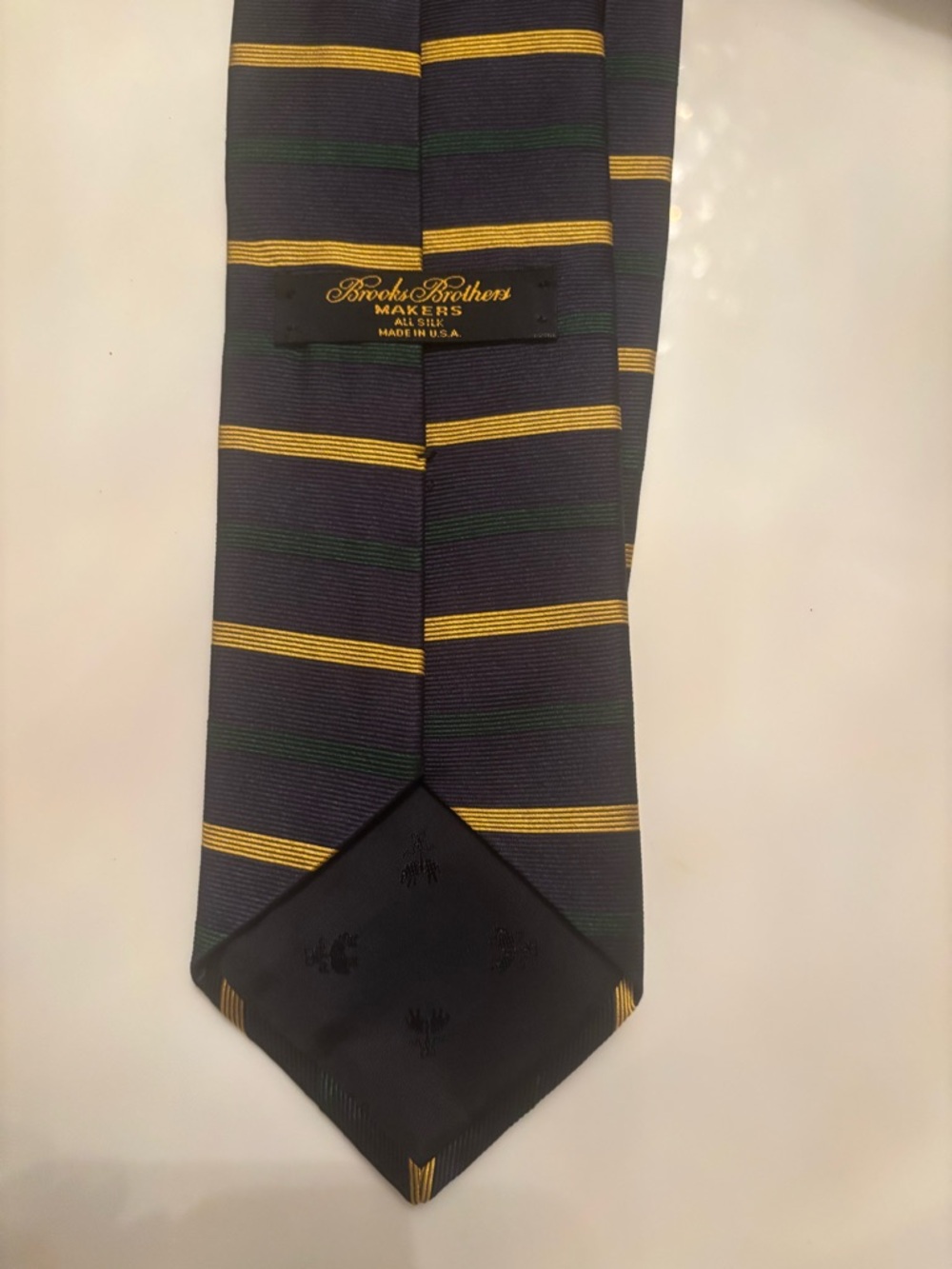 Brooks Brothers Makers Repp Tie 100% Silk Made in USA Navy Blue Gold Stripe - Picture 3 of 4